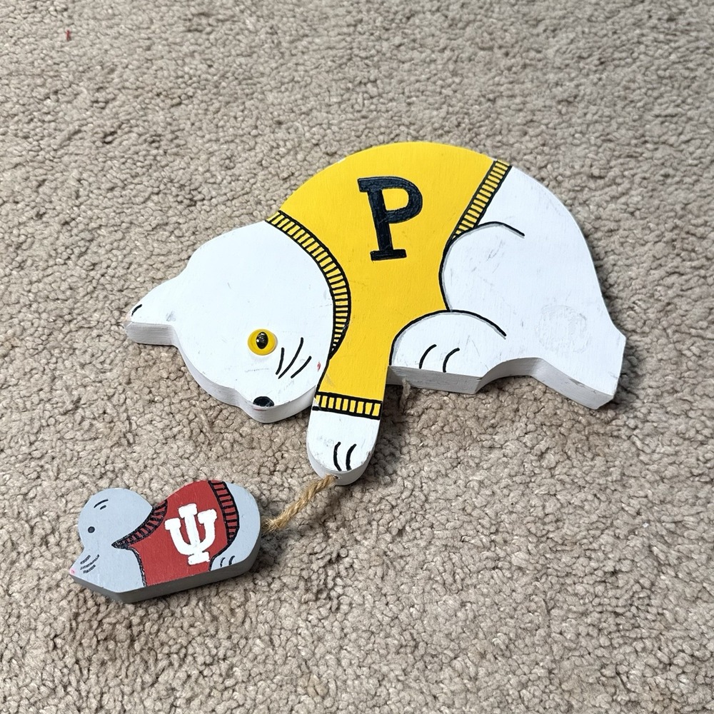Vintage Purdue Boilermakers Cat Mouse IU Rivalry Wood Wall Decor Hand Painted